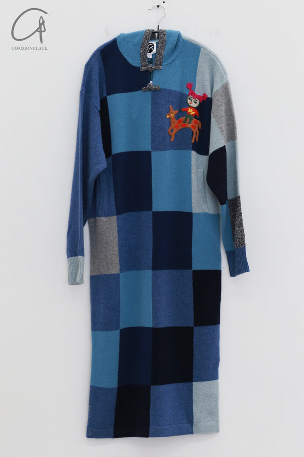 YANYAN KNITS 24 Autumn and Winter Plaid Hoodie Dress YYK-YYW24-1631-LAN Blue